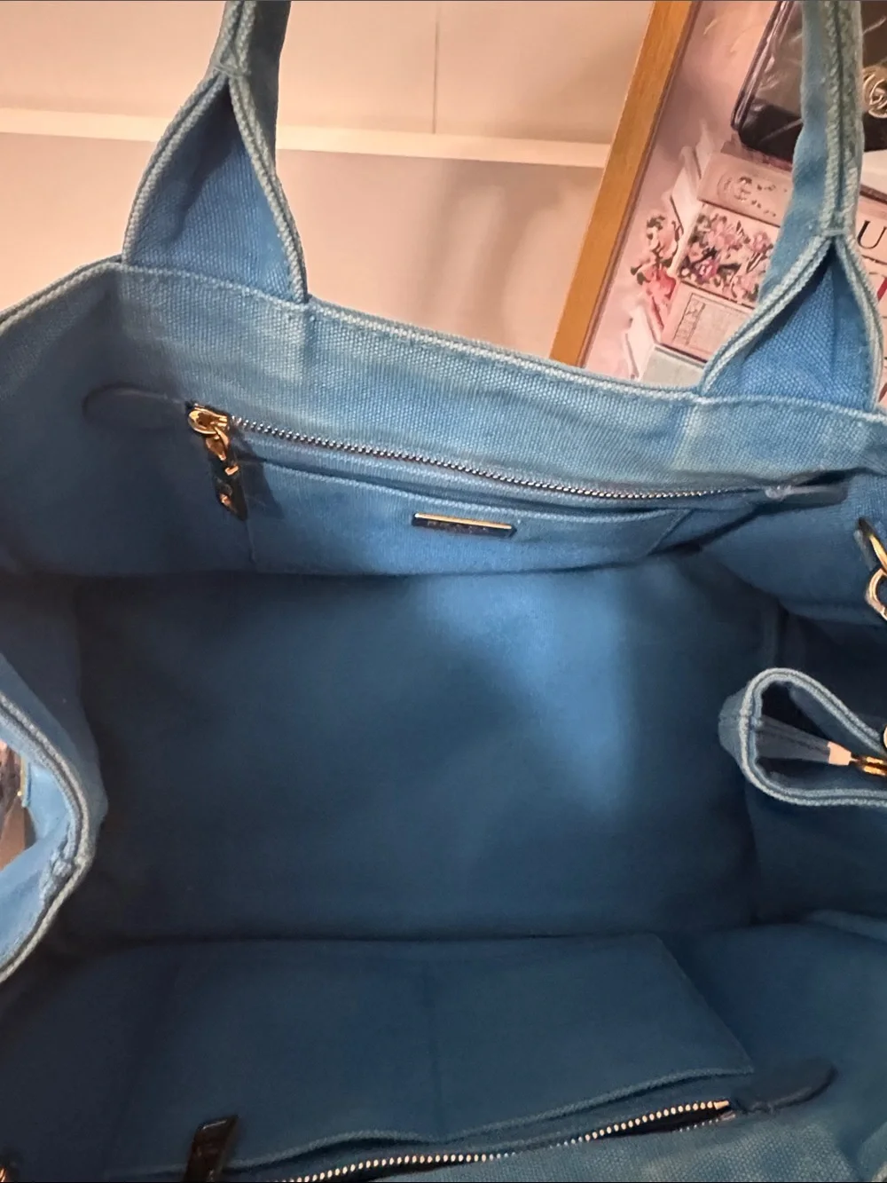 Prada canapa Blue Canvas Tote with authenticity card and unbranded strap - Picture 11 of 15